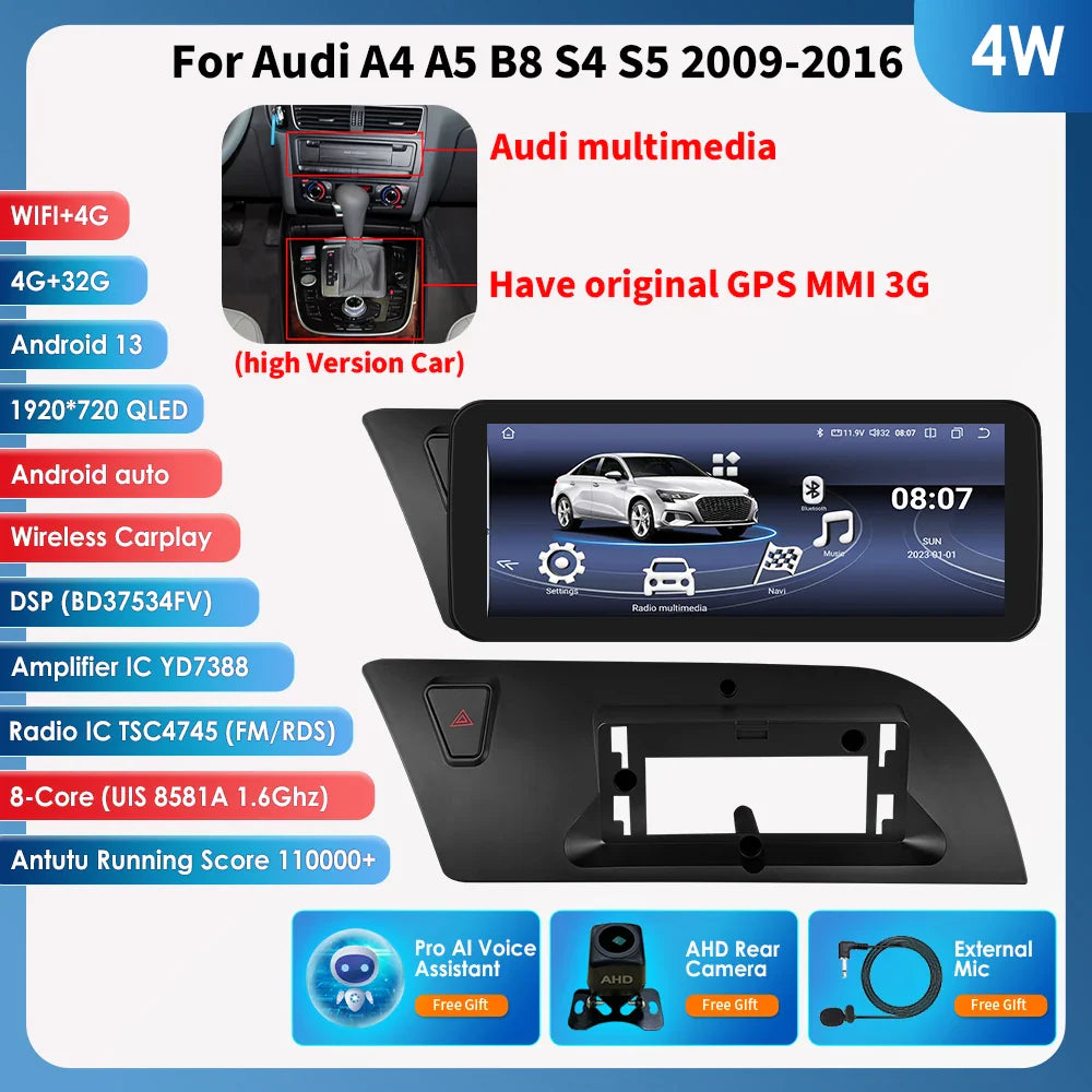 Android 13 Autoradio Carplay do Audi A4 A5 S4 S5