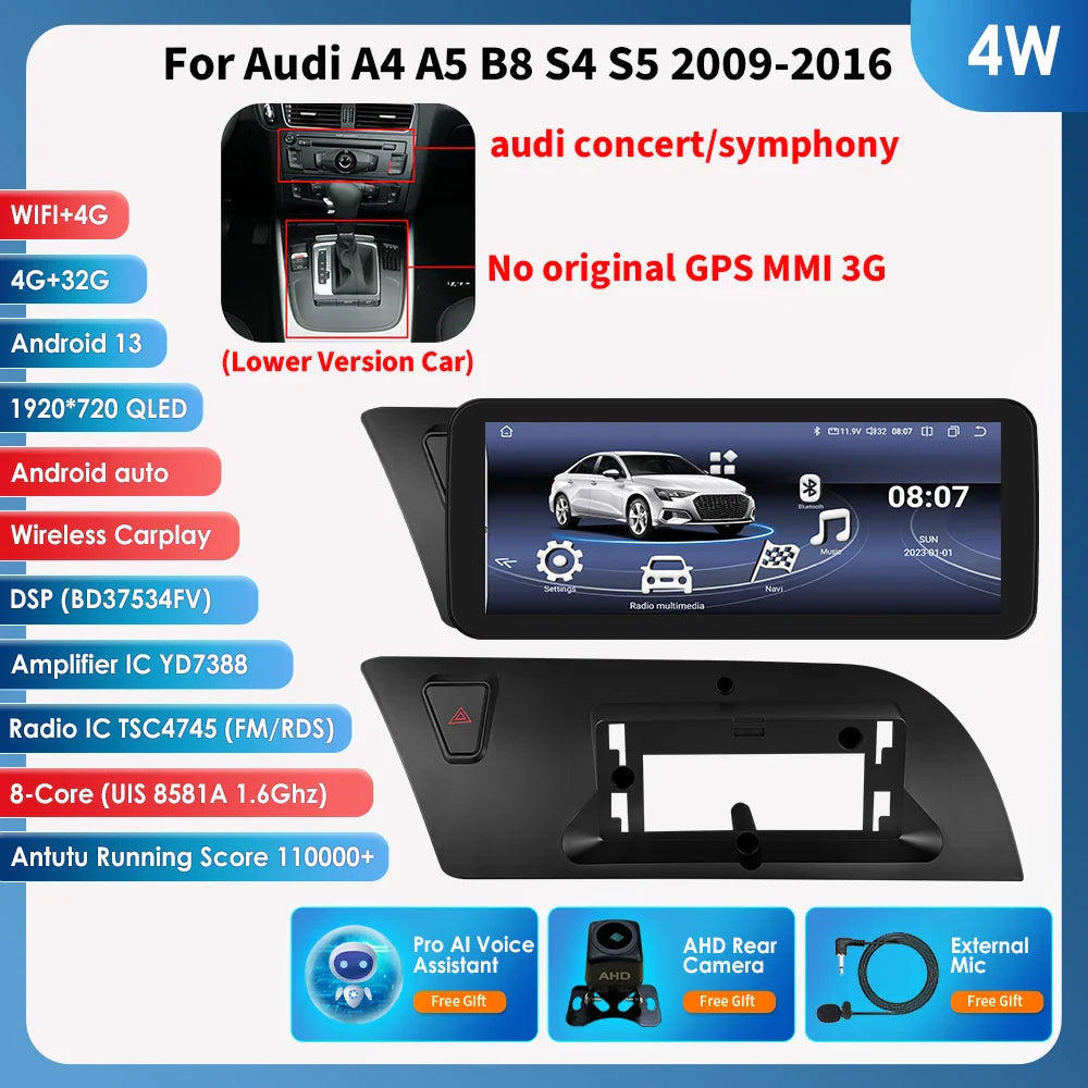 Android 13 Autoradio Carplay do Audi A4 A5 S4 S5