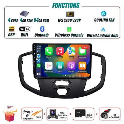 Radio Android 14 Carplay do Ford Transit 2015-2018