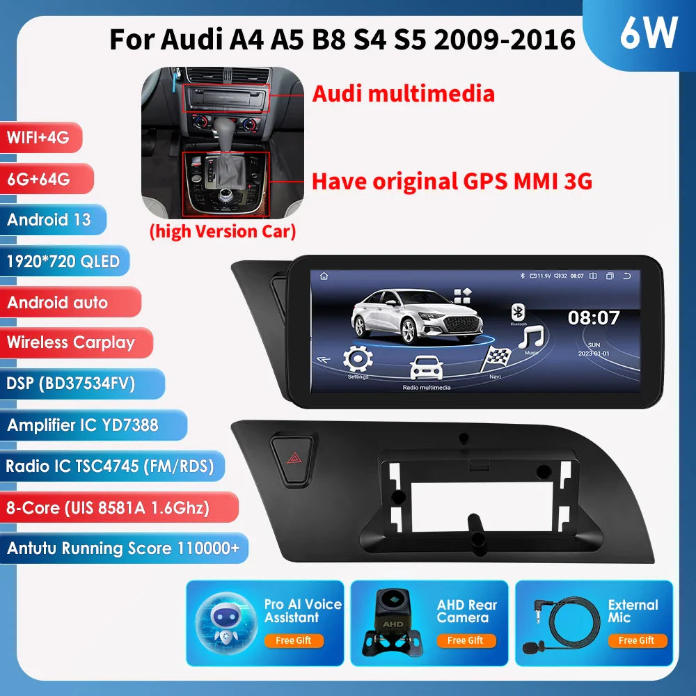 Android 13 Autoradio Carplay do Audi A4 A5 S4 S5