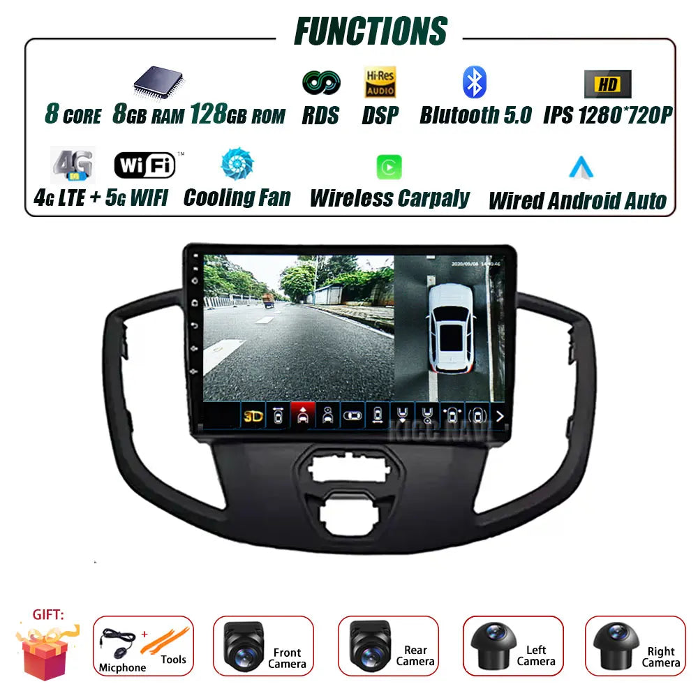 Radio Android 14 Carplay do Ford Transit 2015-2018