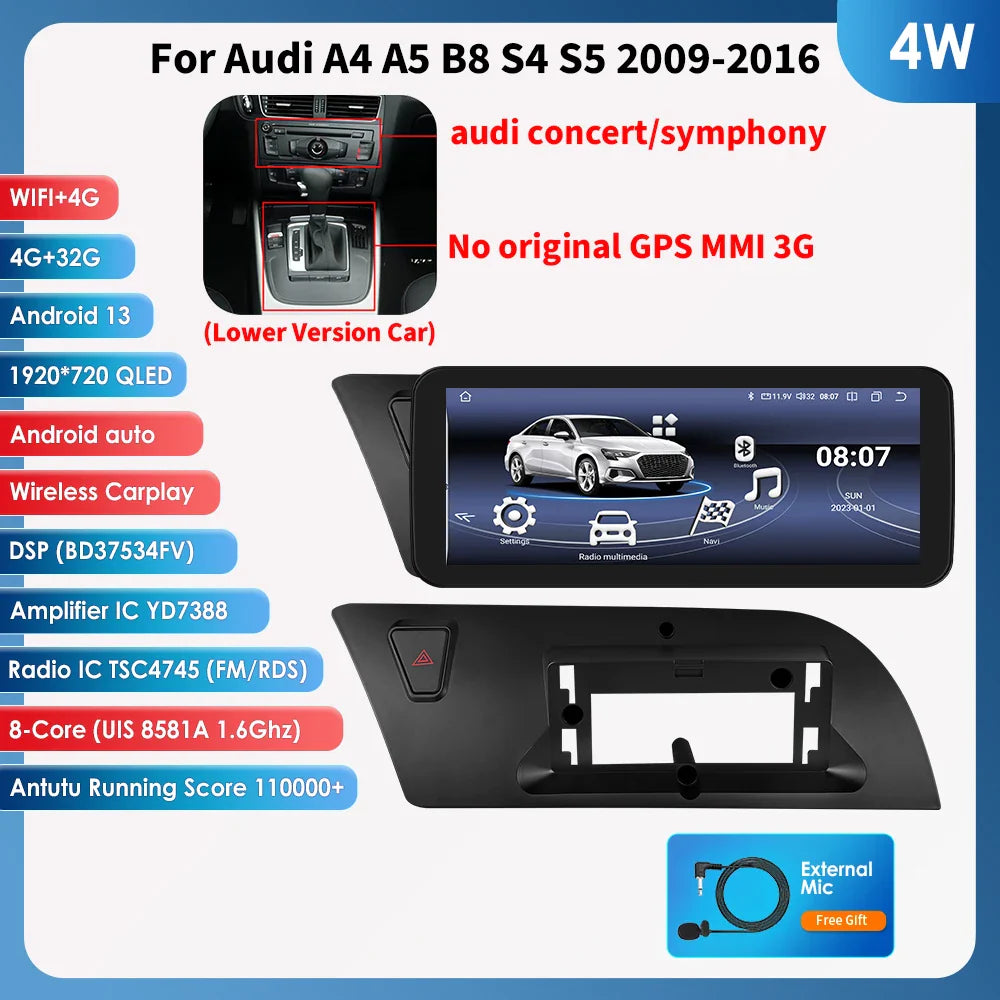 Android 13 Autoradio Carplay do Audi A4 A5 S4 S5