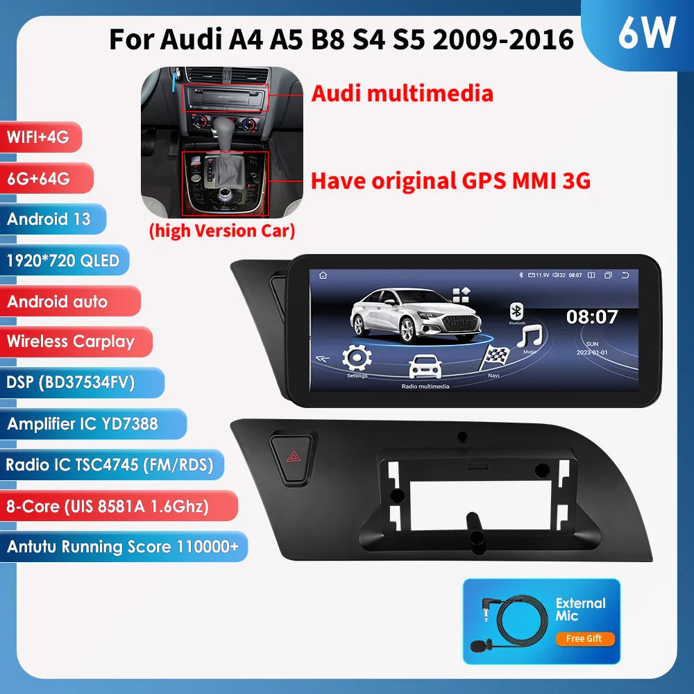 Android 13 Autoradio Carplay do Audi A4 A5 S4 S5