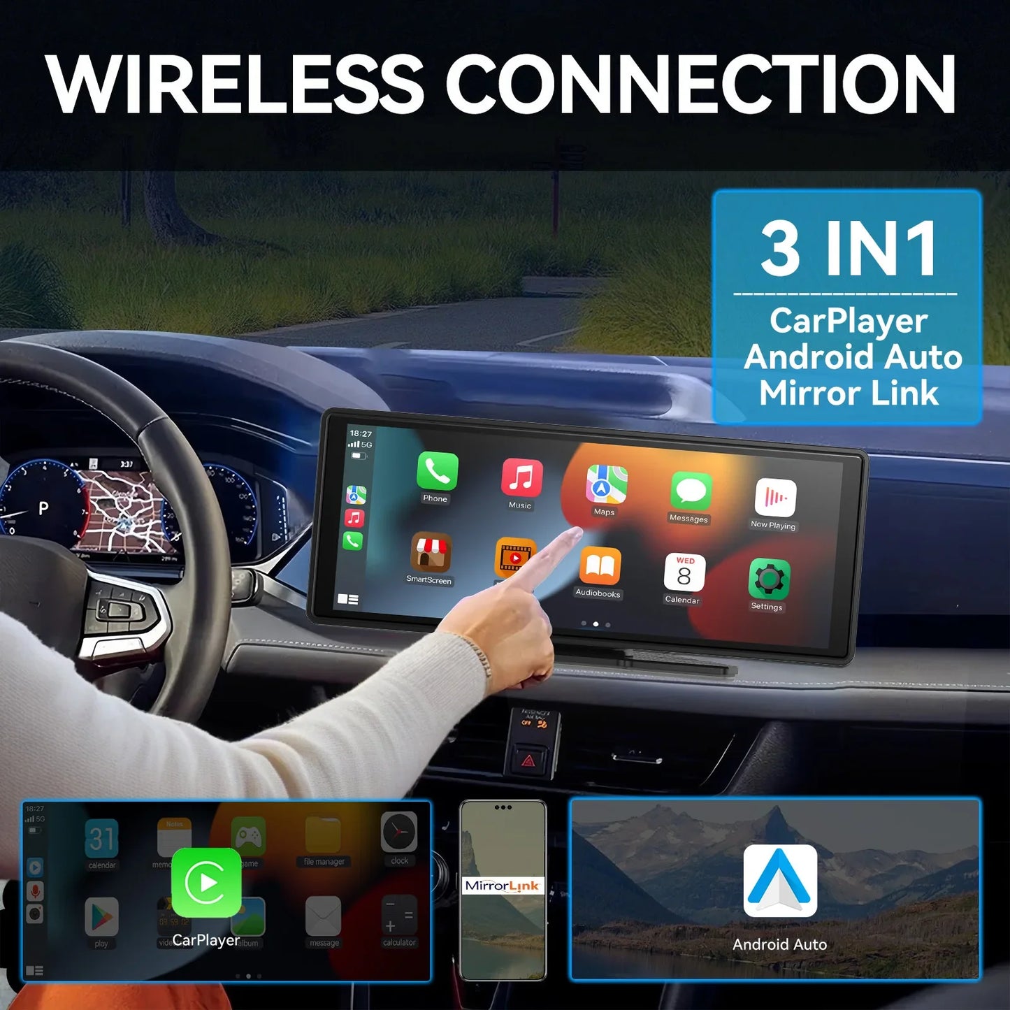 Uniwersalny ekran z Wireless Carplay do samochodu z dotykowym ekranem