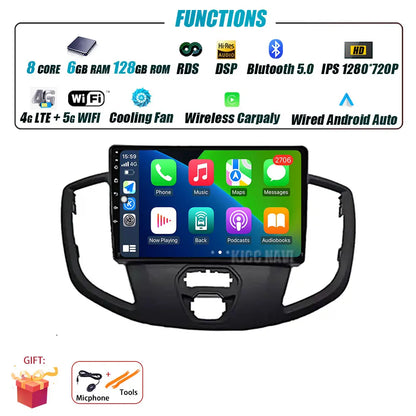 Radio Android 14 Carplay do Ford Transit 2015-2018