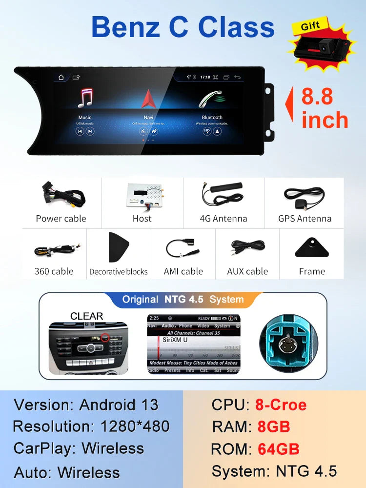 8.8-calowy Android AUTO multimedia do Mercedes-Benz C-Class W204 S204