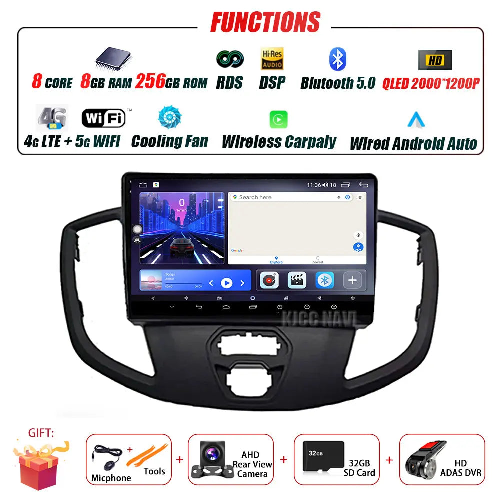 Radio Android 14 Carplay do Ford Transit 2015-2018