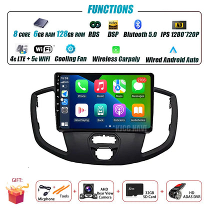 Radio Android 14 Carplay do Ford Transit 2015-2018