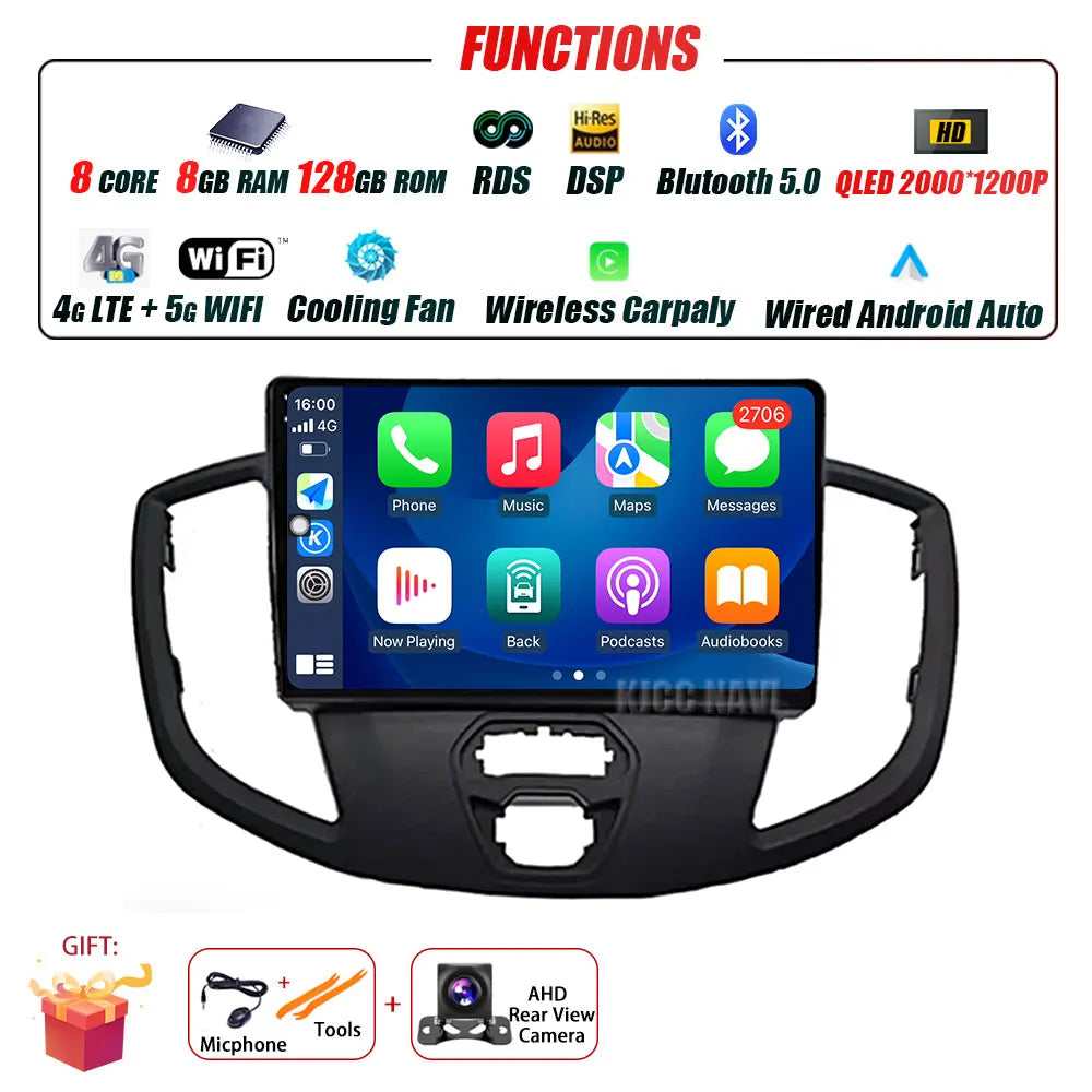 Radio Android 14 Carplay do Ford Transit 2015-2018