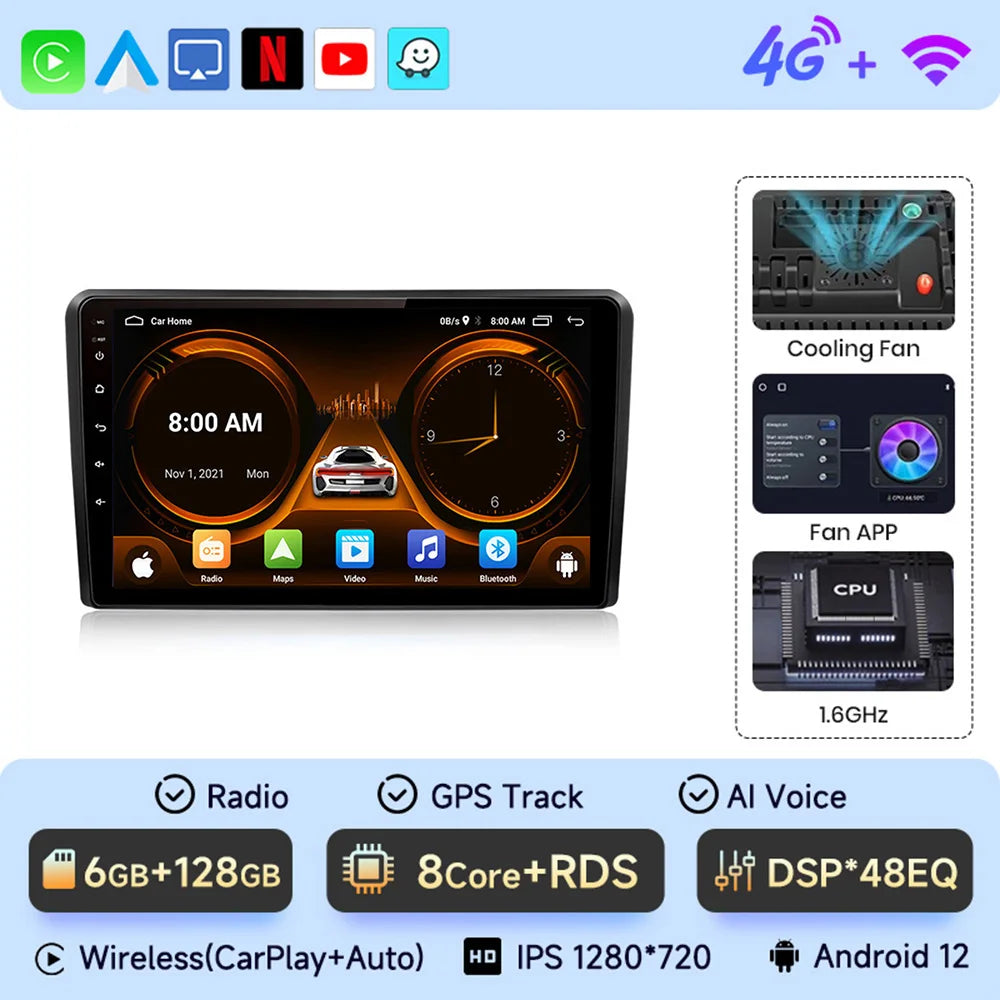 JIUYIN Wireless CarPlay Android Auto do Audi A3 8P 2003-2013