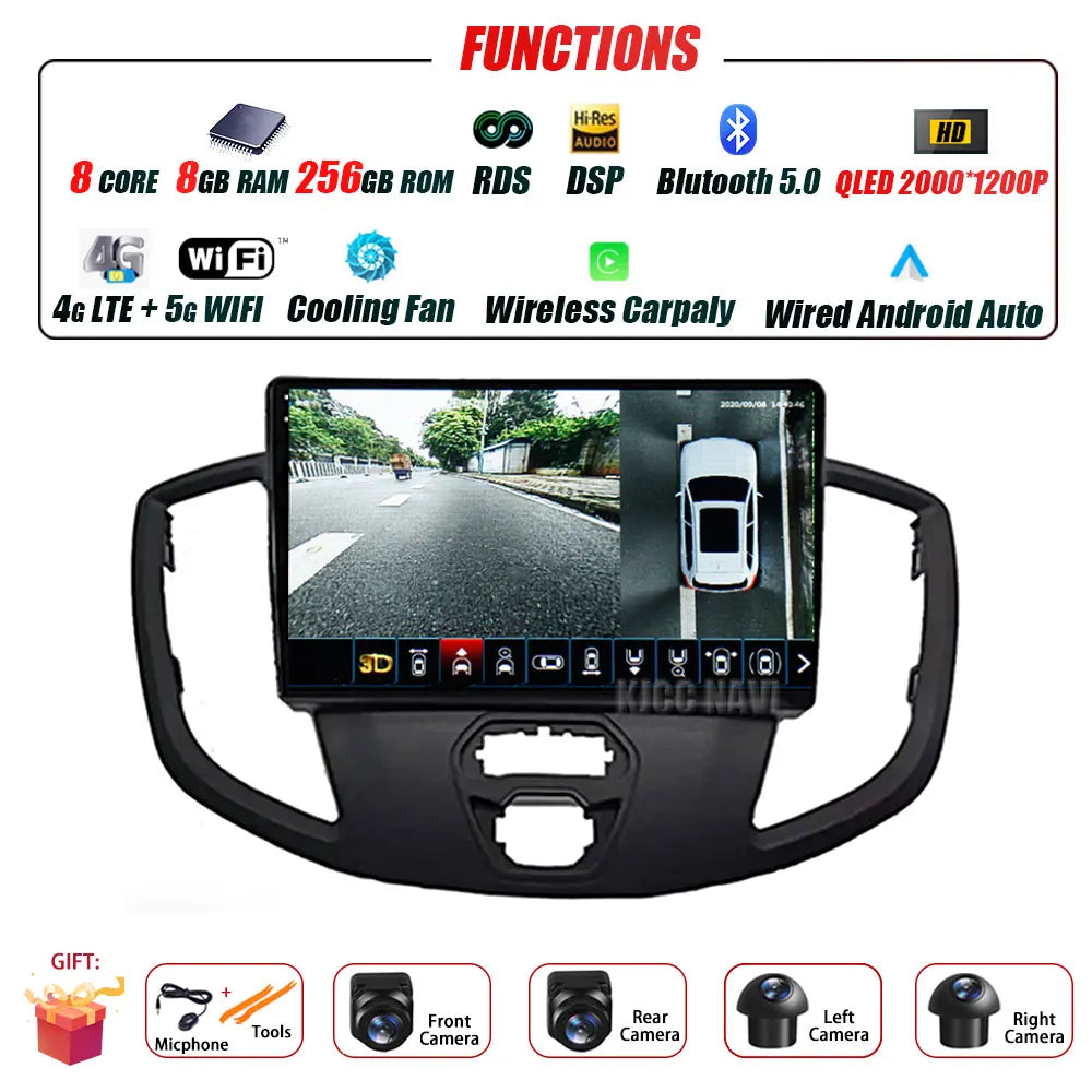 Radio Android 14 Carplay do Ford Transit 2015-2018